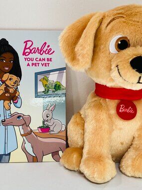 NEW Barbie Set Taffy 10" Plush Dog / Barbie, You Can Be A Pet Vet HC Book Mattel